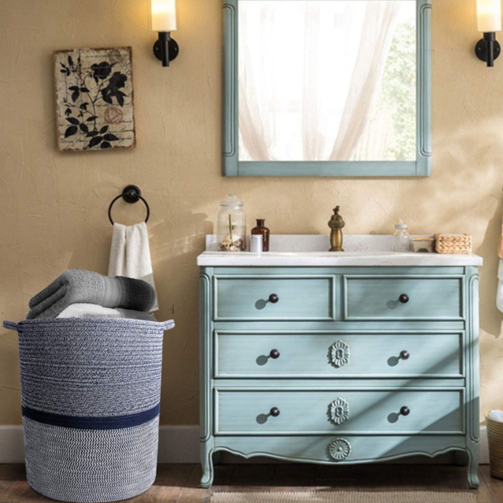 Cesta de almacenamiento tejida con manijas de ropa cesta de | Etsy