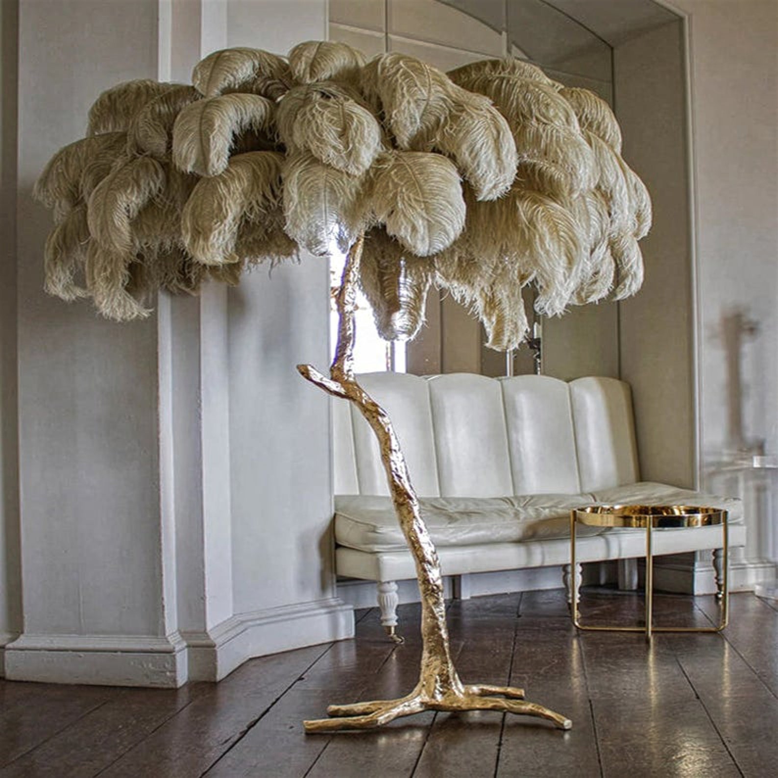 Khaki Ostrich Feather Floor Lamp modern lamp mid century lamp Etsy