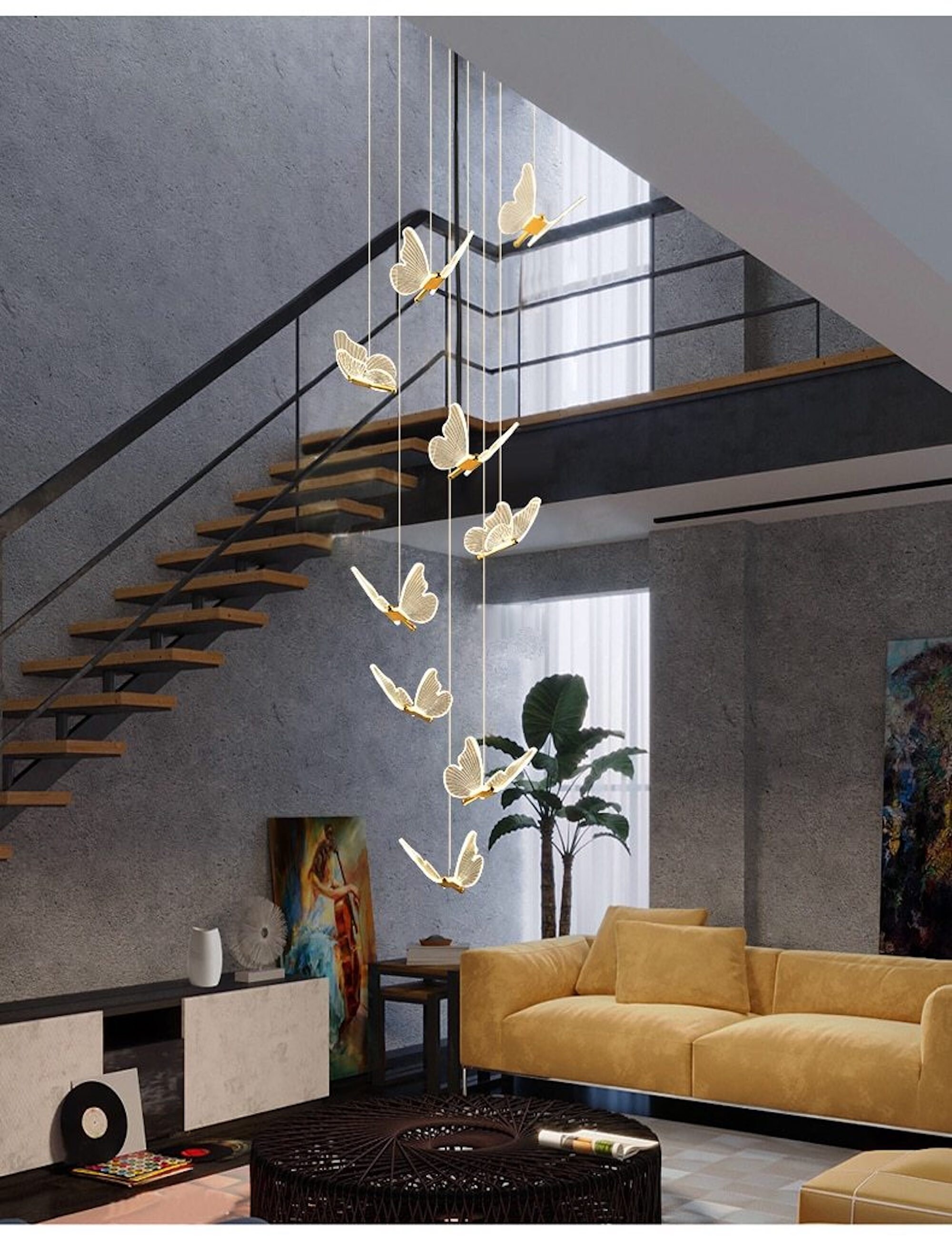 Modern Butterfly Staircase Chandelier Lighting foyer Etsy