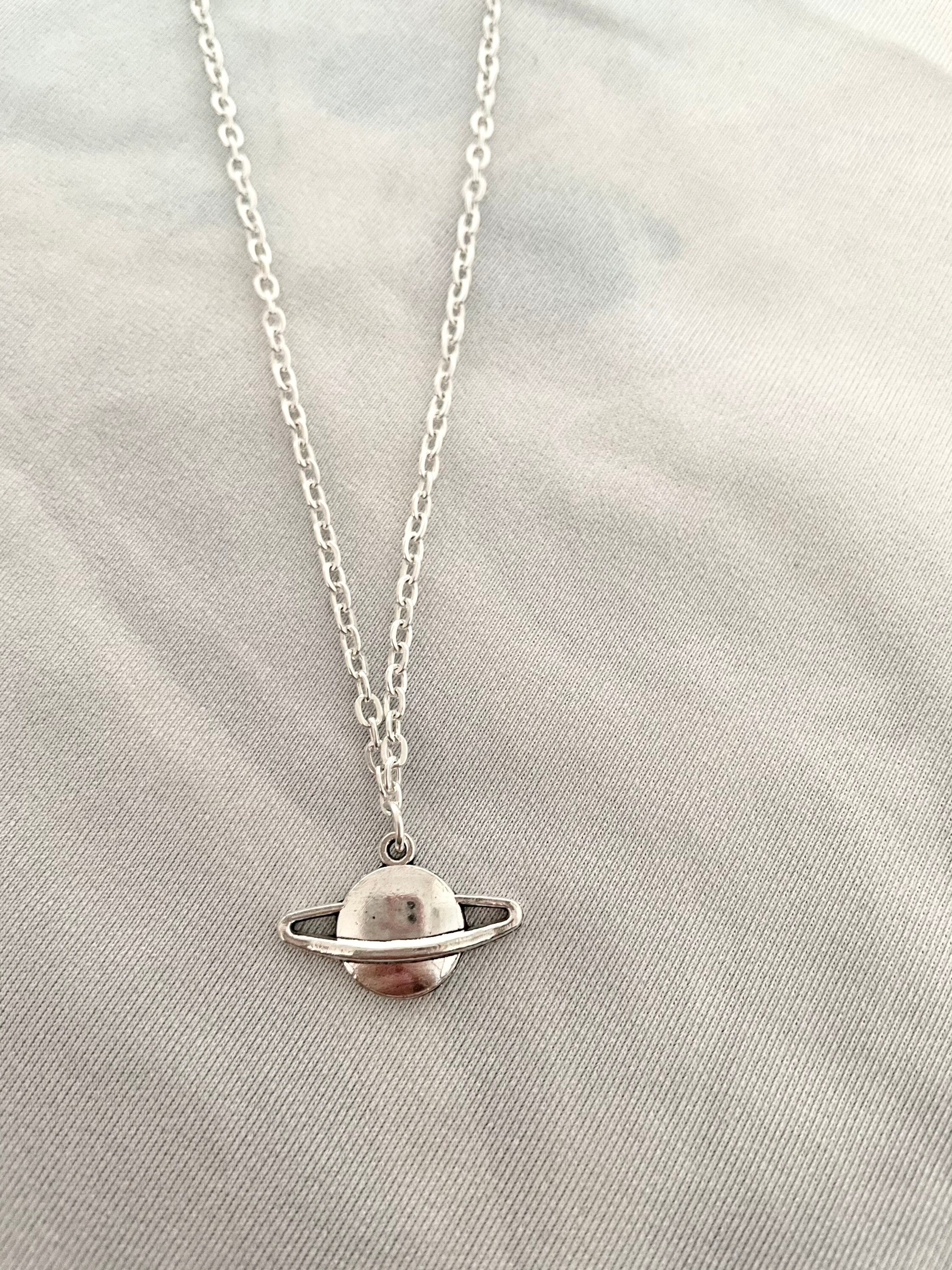 Saturn space necklace on a 16 or 18 inch silver plated chain Etsy