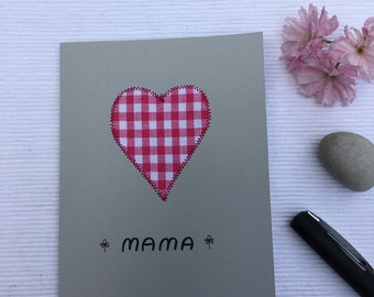 Karte zum Muttertag, Karte mit Herz, originelle Karte für Mamas, genähte Karte