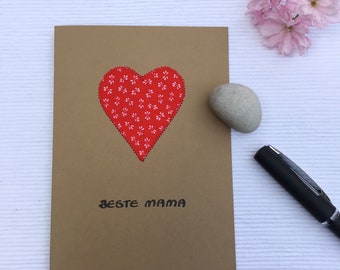 Mother's Day card, card with a heart, original card for moms, sewn card