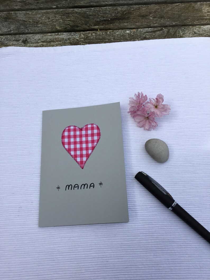 Mother's Day card, card with a heart, original card for moms, sewn card image 2