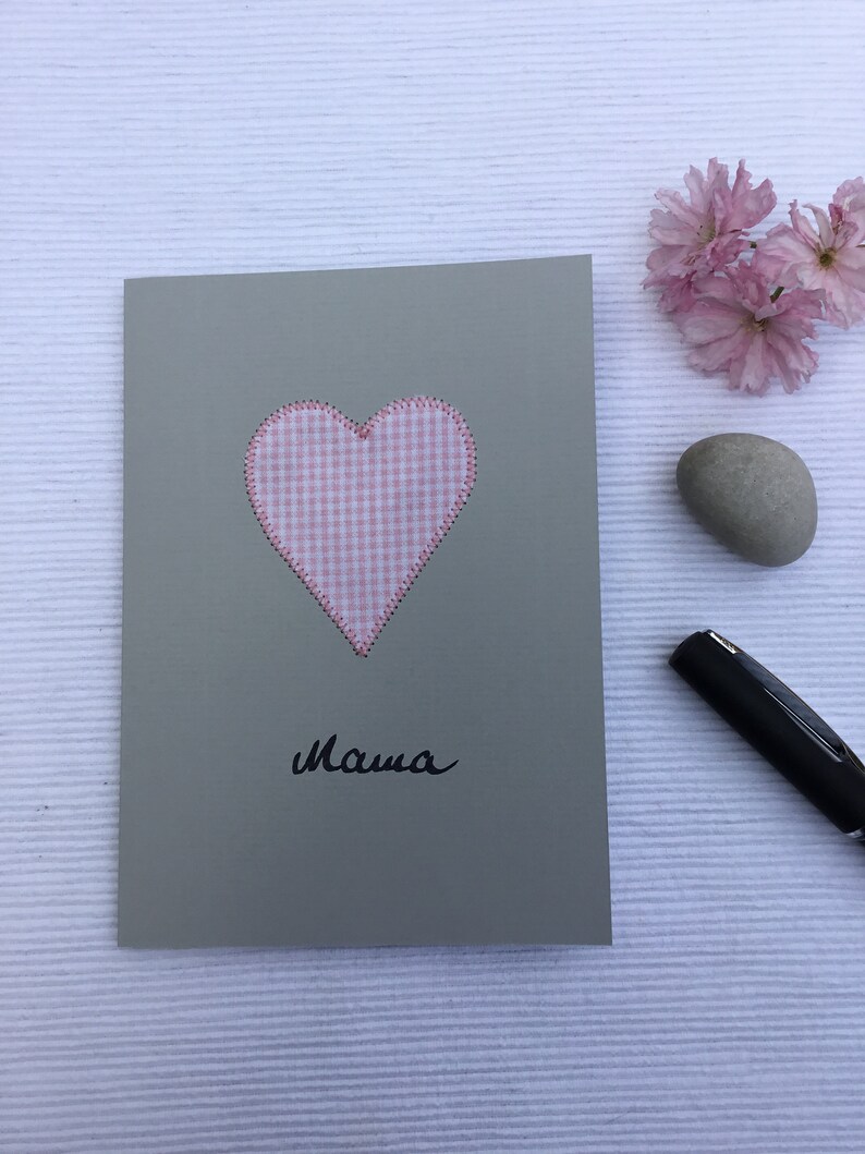 Mother's Day card, card with a heart, original card for moms, sewn card image 2