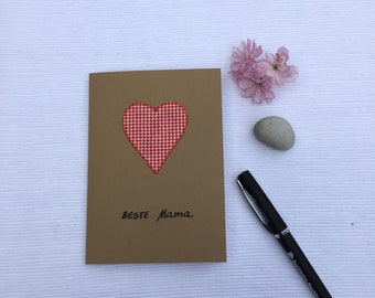 Mother's Day card, card with a heart, original card for moms, sewn card