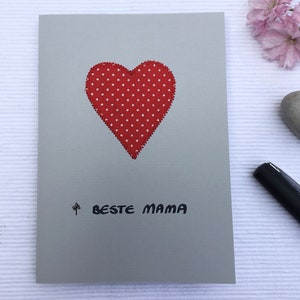 Mother's Day card, card with a heart, original card for moms, sewn card image 1