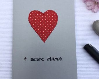 Mother's Day card, card with a heart, original card for moms, sewn card