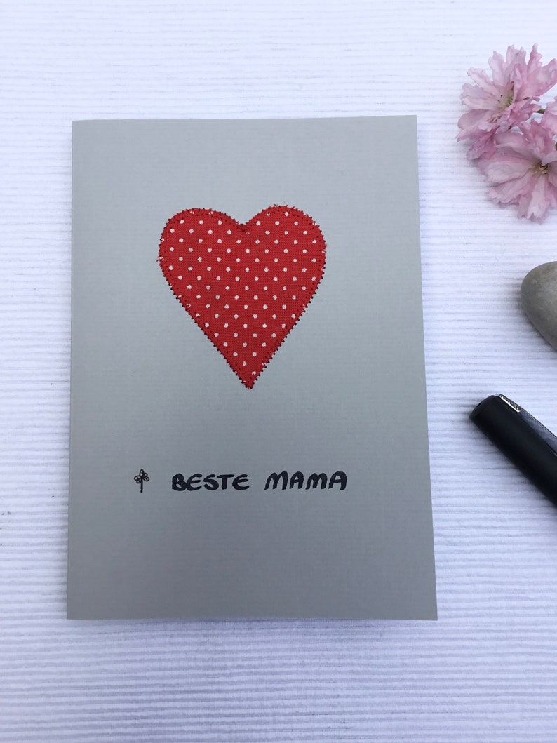 Mother's Day card, card with a heart, original card for moms, sewn card image 1