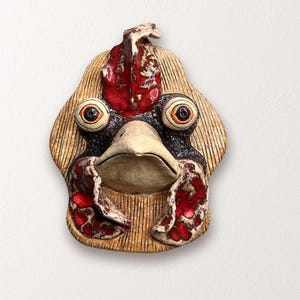 Ceramic Rooster Wall Mask, Handmade Bird Mask, Unique Animal Wall Art Mask, Whimsical Home Decor, Clay Rooster Sculpture, Modern Home Gift