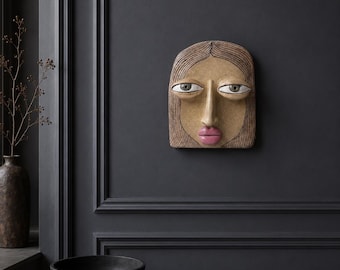 Handmade Ceramic Wall Mask, Artistic Face Sculpture, Unique Wall Art Decor, Modern Ceramic Portrait, Abstract Decoration, Artisan Home Decor