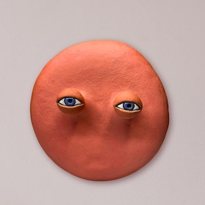 Handmade Ceramic Face Mask, Surreal Terracotta Wall Sculpture, Unique Boho Home Decor, Artistic Clay Wall Hanging, Modern Abstract Art Mask