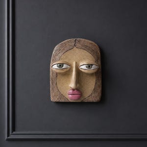 Handgefertigte Keramik-Wandmaske, 3D-Gesichtsskulptur, abstrakte Kunstdekoration