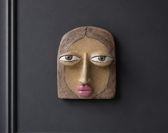 Handgemaakt keramisch wandmasker, 3D-gezichtssculptuur, abstracte kunstdecoratie