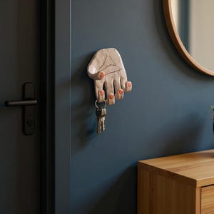 Handmade Ceramic Hand Wall Hook: Surreal Clay Sculpture Keyholder