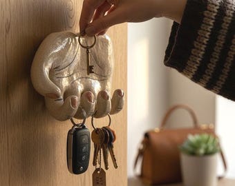 Keramische sleutelhouder, wandmontage, handje om sleutels vast te houden, originele nieuwe woondecoratie