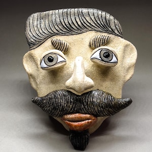 Handmade Ceramic Male Face Mask, Unique Wall Sculpture, Abstract Man Wall Art, Modern Ceramic Wall Hanging, Artistic Home Decor Accent