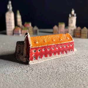 Pottery Miniature Houses, Whimsical Mini Clay House, Tiny Village Collectible Item, Small Old House, Mini Arsenal Ceramic Building Gift
