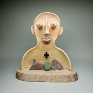 Handmade Ceramic Sculpture Bust, Surreal Figurative Art Statue, Unique Clay Artwork, Collectible Modern Statue for Home or Studio, Clay Bust