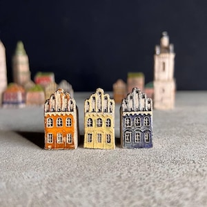 Tiny Ceramic Houses Set, Miniature Ceramic House, Handmade Chamotte Clay Home Decor, European Townhouse Small, Miniature Buildings Gift