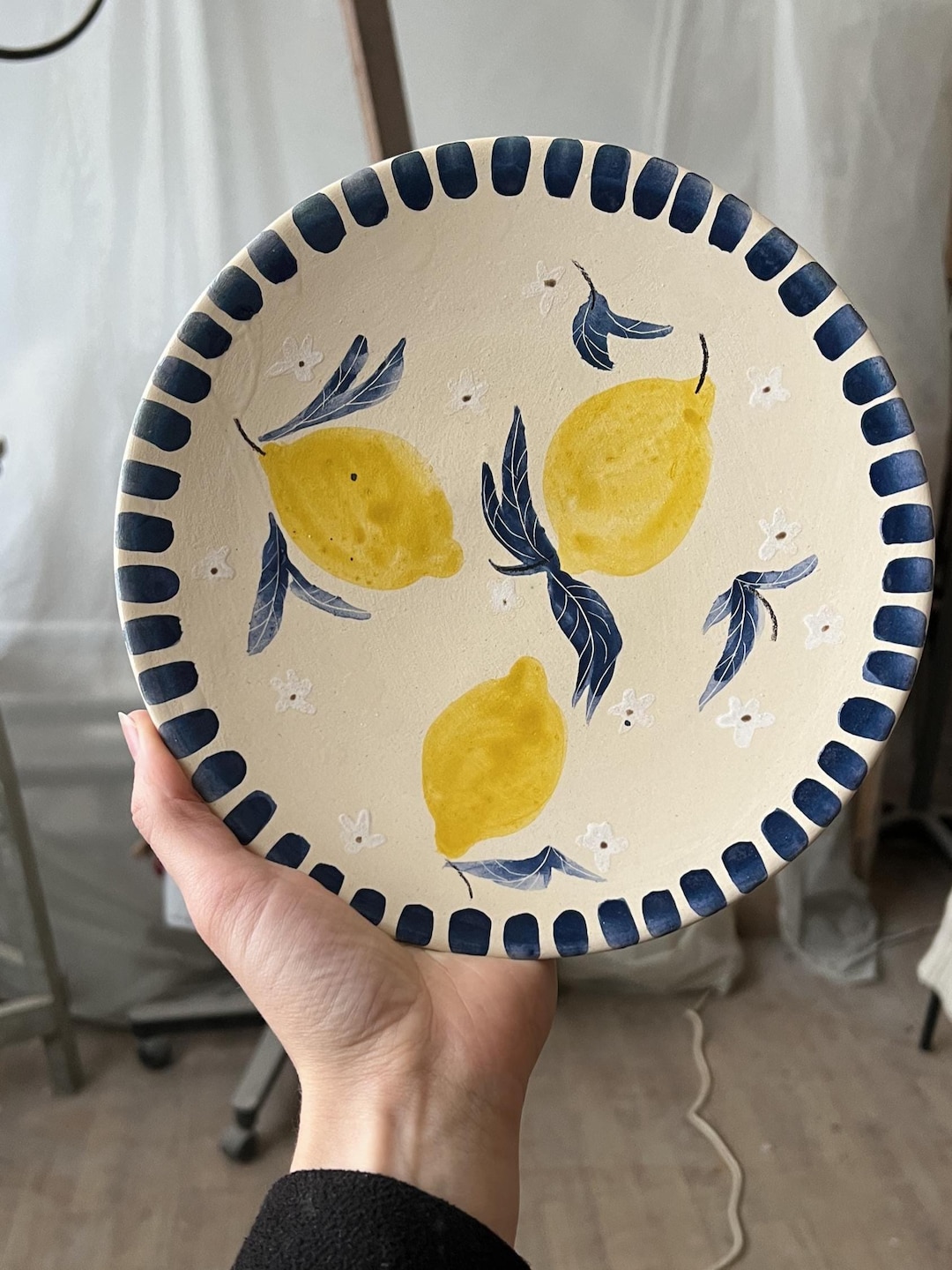 Handmade Lemon Ceramic Serving Plate, Functional Tableware, Painted ...
