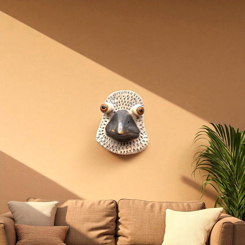 Maschera decorativa in ceramica a forma di piccione, realizzata a mano, opera d'arte murale unica a forma di uccello in ceramica, scultura di animale immagine 10