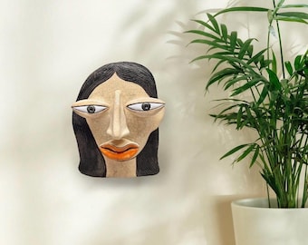 Surreal Face Sculpture, Handmade Ceramic Face Mask, Unique Surrealist Wall Art, Personalized Boho Home Decor
