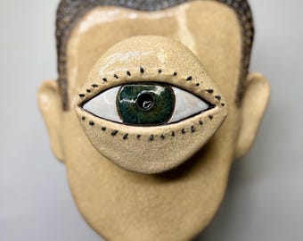 Handmade Ceramic Wall Mask, Abstract Face Sculpture, Modern Home Decor, Gallery Wall Art