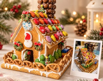 Gepersonaliseerd peperkoekhuisje als aandenken, gemaakt van een foto, een op maat gemaakt keramisch kerstcadeau.