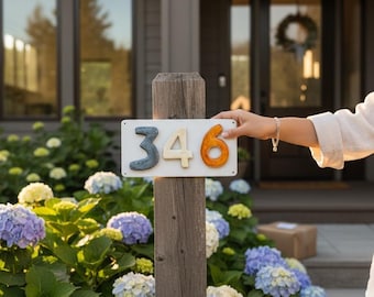 Custom House Numbers Tile, Ceramic Address Sign, Colorful Stoneware Clay Wall Decor