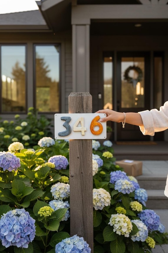 Custom House Numbers Tile, Ceramic Address Sign, Colorful Stoneware Clay Wall Decor