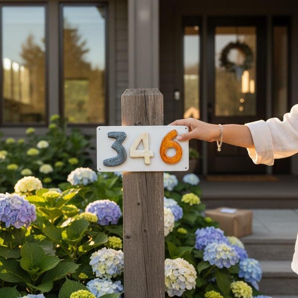Custom House Numbers Tile, Ceramic Address Sign, Colorful Stoneware Clay Wall Decor