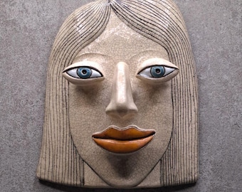 Máscara facial 3D de cerámica hecha a mano, decoración artística para el hogar, regalo de aniversario