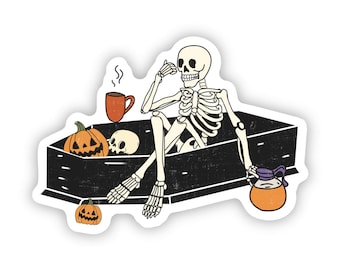 Skeleton Coffee Stickers, Coffee Lover Gift, Halloween Decals, Coffee Lovers Stickers, Laptop Stickers, Journal Stickers, 3.0 x 2.1