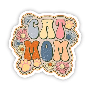 Cat Mom Retro Waterproof Vinyl Sticker 3 x 2.8 inch image 1