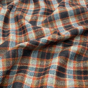 Blue Orange Check Tweed Fabric, 380 Grams, Square Check Design, Jacketing, Upholstery, Patchwork SOLD PER METER