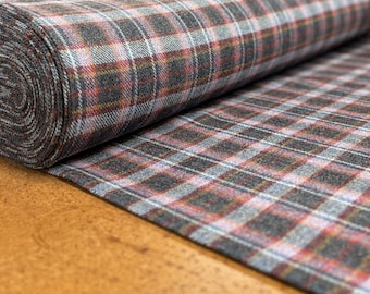 Pink & Blue Check Tweed Fabric - British Wool Upholstery, Suiting (Per Meter)