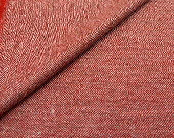 Red Herringbone Tweed Fabric, Pure Wool Upholstery Fabric - Sold by Meter