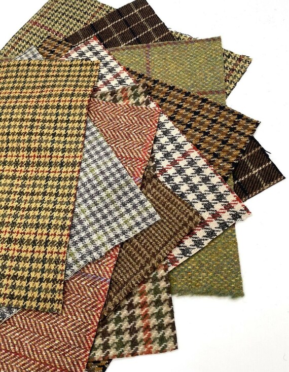 Tweed Patchwork 100% Wool Remnant Offcuts Squares 20 Pieces 23cm 9" 