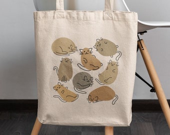 Minimalist Cats Canvas Tote Bag, Trendy Black Cat Mom Gifts, Cute Cat Lover Gifts, Funny Kitten Tote Bag, Reusable Shopping and Grocery Bag