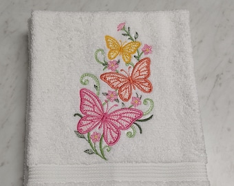 Embroidered Butterflies, Embroidered Hand Towels, Bathroom Decor, White Hand Towel, Springtime Decor, Cute Hand Towel