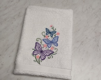 Embroidered Butterflies, Embroidered Hand Towels, Bathroom Decor, White Hand Towel, Cute Hand Towels, 16 x 26 Towels