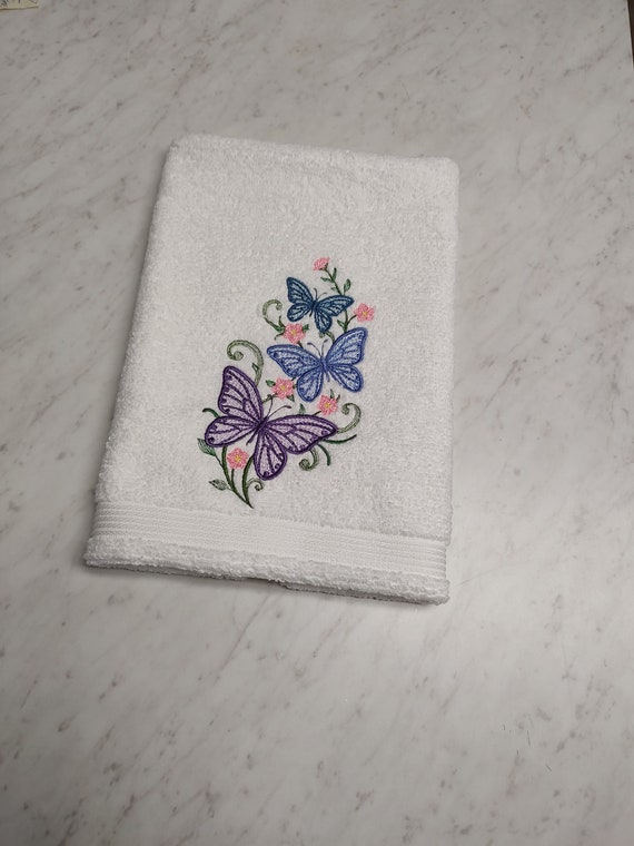 Embroidered Butterflies Embroidered Hand Towels Bathroom Decor White Hand Towel Cute Hand Towels 16 X 26 Towels Etsy Ireland