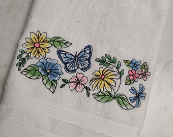 Embroidered Hand Towel, White Hand Towel, Towel With Butterflies, Bathroom Decor, Mother's Day gift, 16 x 26 Towel