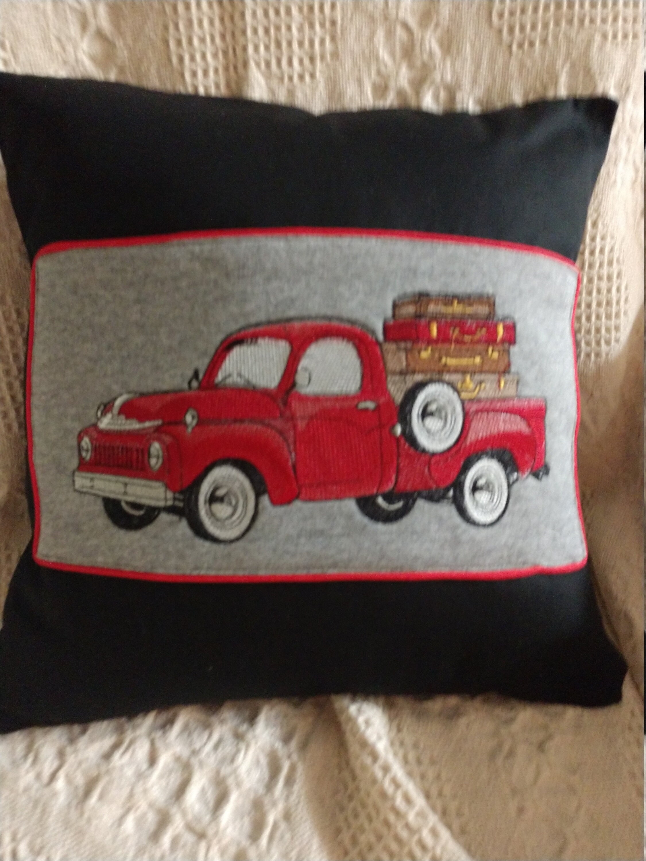 Red Truck Pillow Cover Black Pillow Cover Embroidered Pillow Etsy UK