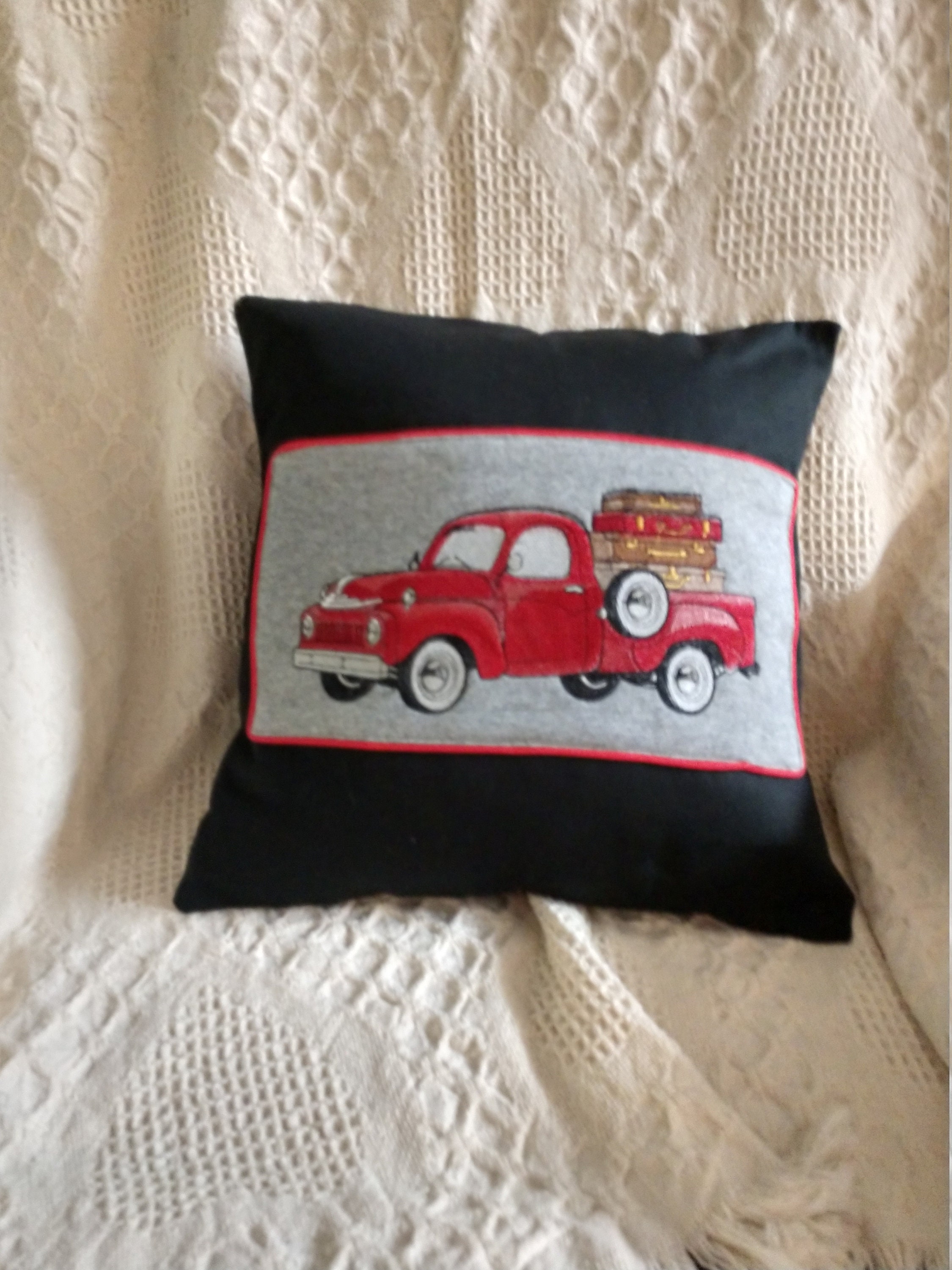 Red Truck Pillow Cover Black Pillow Cover Embroidered Pillow Etsy UK