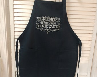 Christmas Apron, Navy Apron, Embroidered Apron - READY TO SHIP