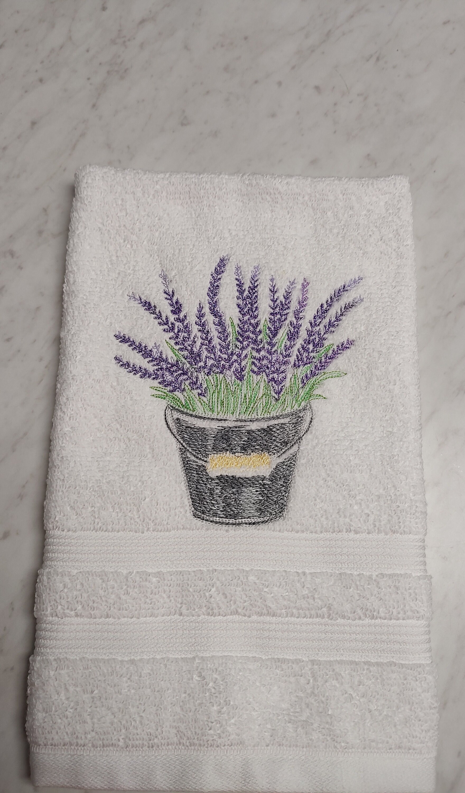 Embroidered bucket of Lavender Hand Towel White Hand Towel Lavender Bathroom Decor Farmhouse Decor 16 X 26 Etsy