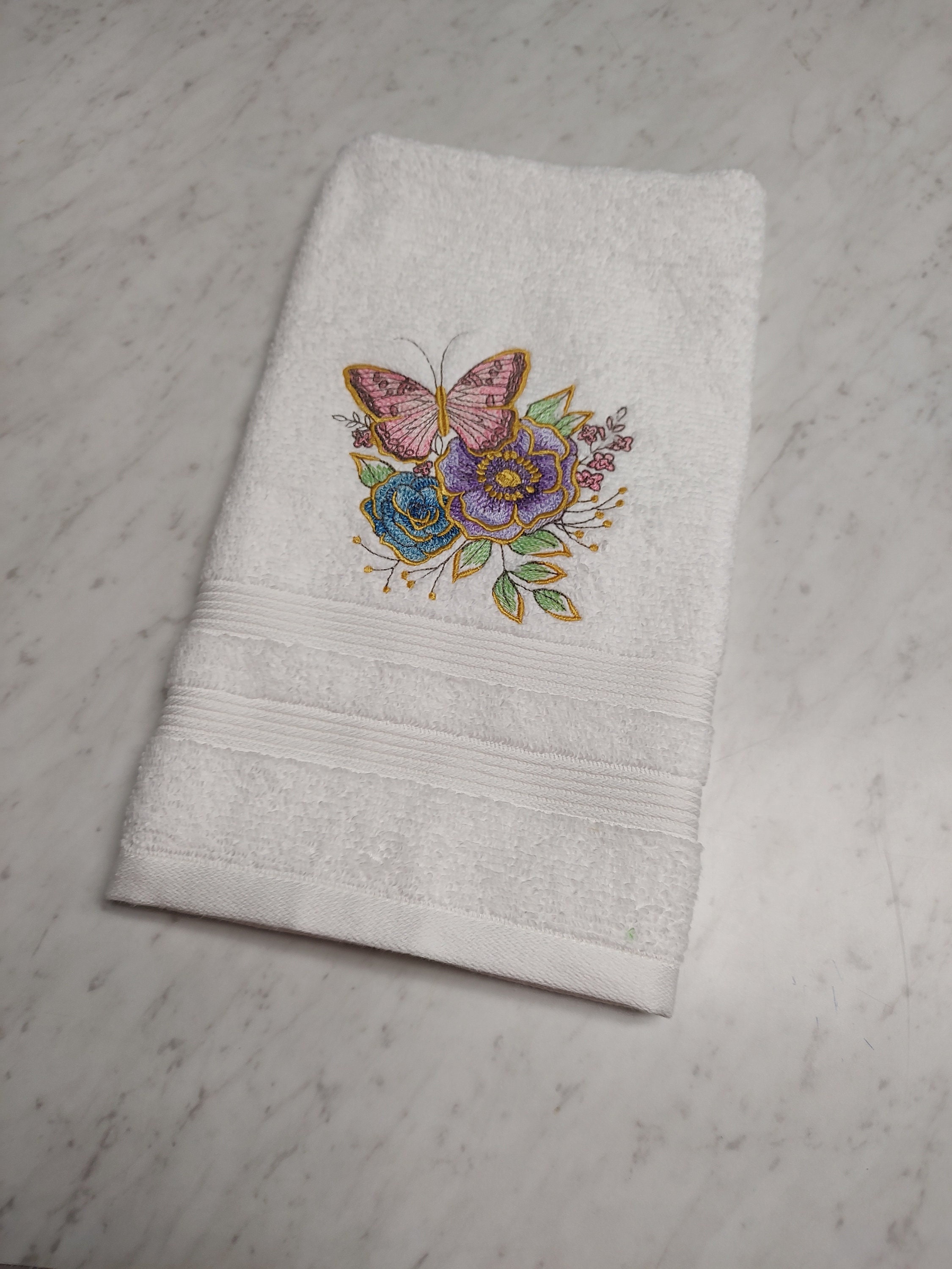 Embroidered Butterflies, Embroidered Hand Towels, Bathroom Decor, White Hand  Towel, Springtime Decor, Cute Hand Towel, READY TO SHIP 