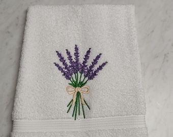 Embroidered Hand Towel, Lavender Spray, 16 x 26 Hand Towel, Bathroom Towel, Bathroom Decor, Floral Hand Towel