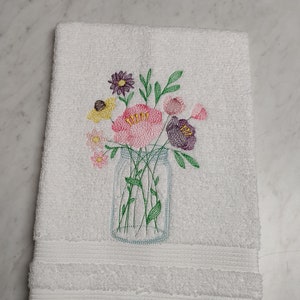 Embroidered Hand Towel, Wildflowers, White Hand Towel, 16 x 26 Hand Towel, Bathroom Decor, Bathroom Towel